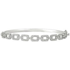 1.00 Carat Natural Diamond Bangle Chain Style Bracelet 14K White Gold