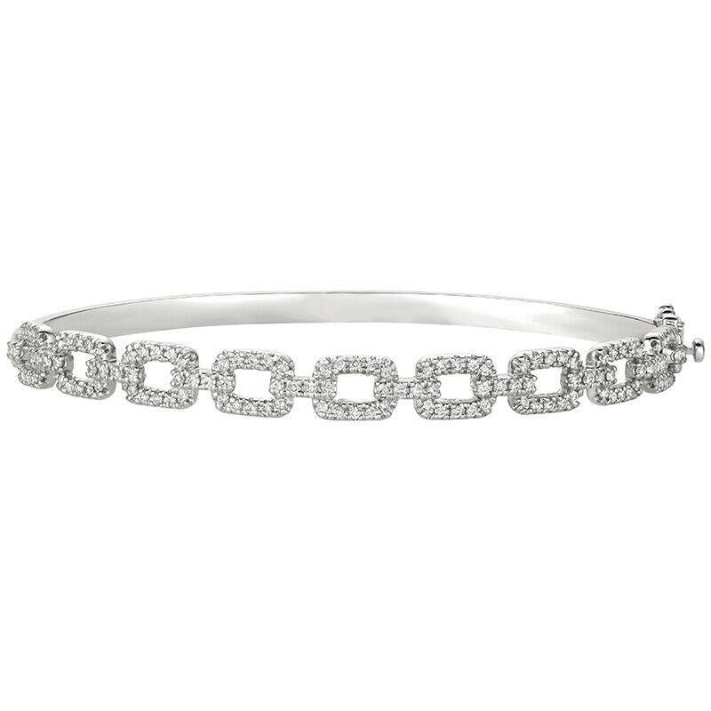 Taille ronde Bracelet jonc de style chaîne en or blanc 14 carats avec diamants naturels de 1,00 carat en vente