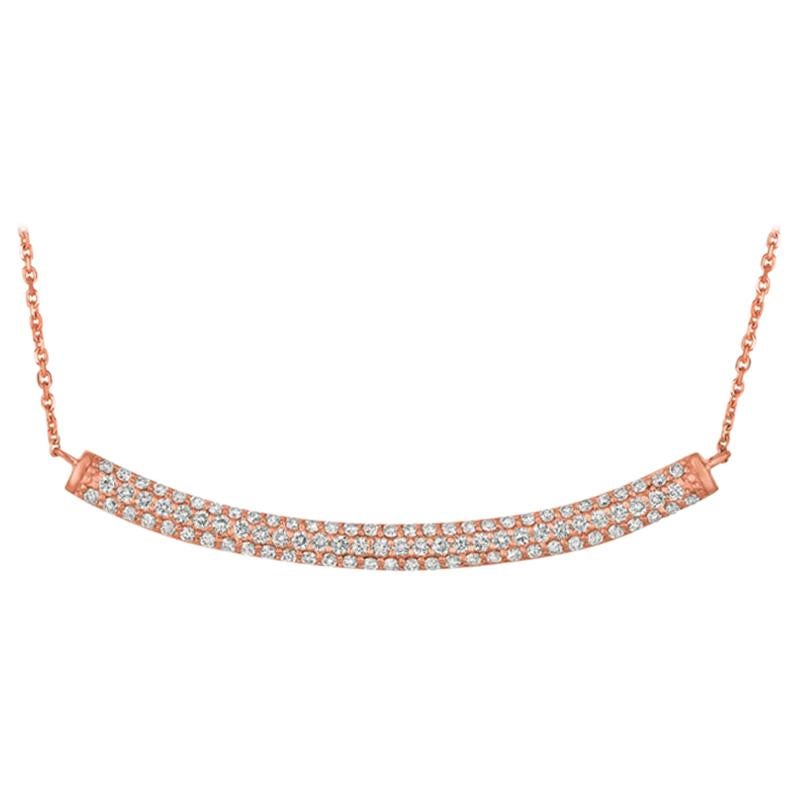 1.00 Carat Natural Diamond Bar Necklace 14 Karat Rose Gold G SI Chain For Sale
