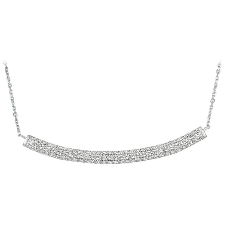 1.00 Carat Natural Diamond Bar Necklace 14 Karat White Gold G SI Chain