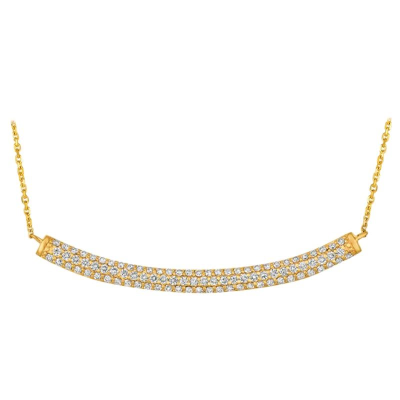 1.00 Carat Natural Diamond Bar Necklace 14 Karat Yellow Gold G SI Chain For Sale