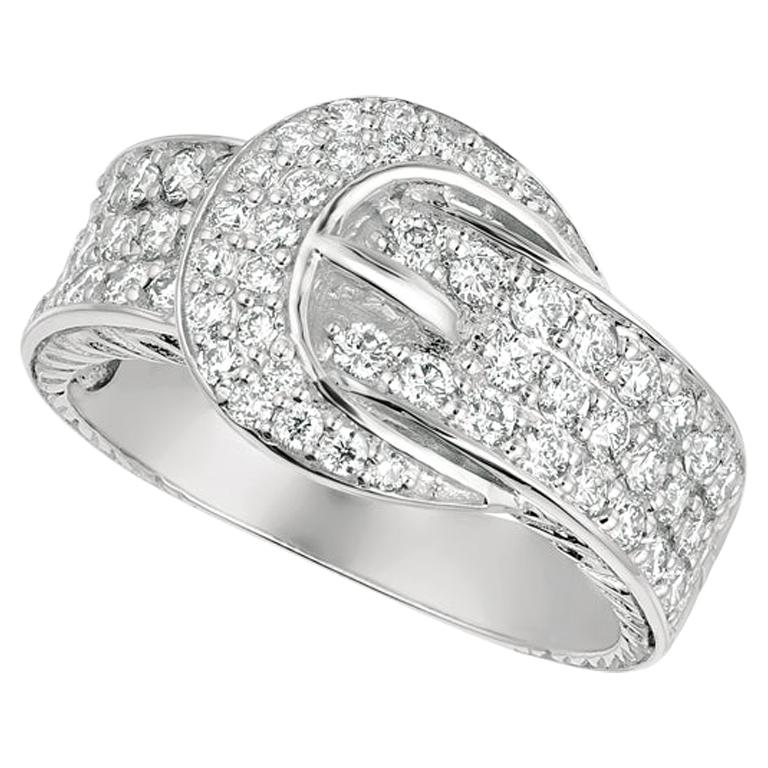 1.00 Carat Natural Diamond Belt Ring G SI 14 Karat White Gold For Sale