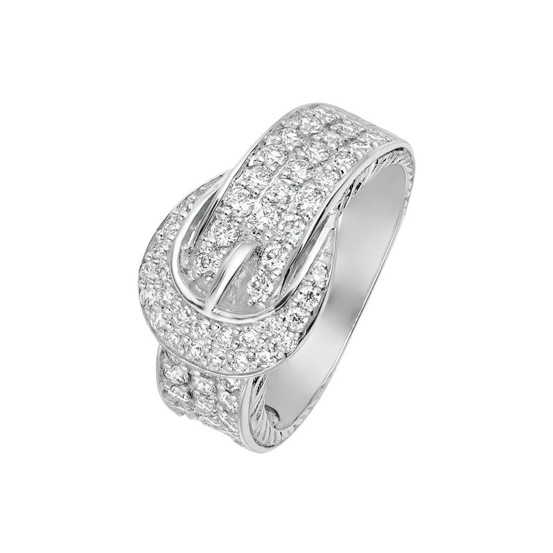 Contemporary 1.00 Carat Natural Diamond Belt Ring G SI 14 Karat White Gold For Sale