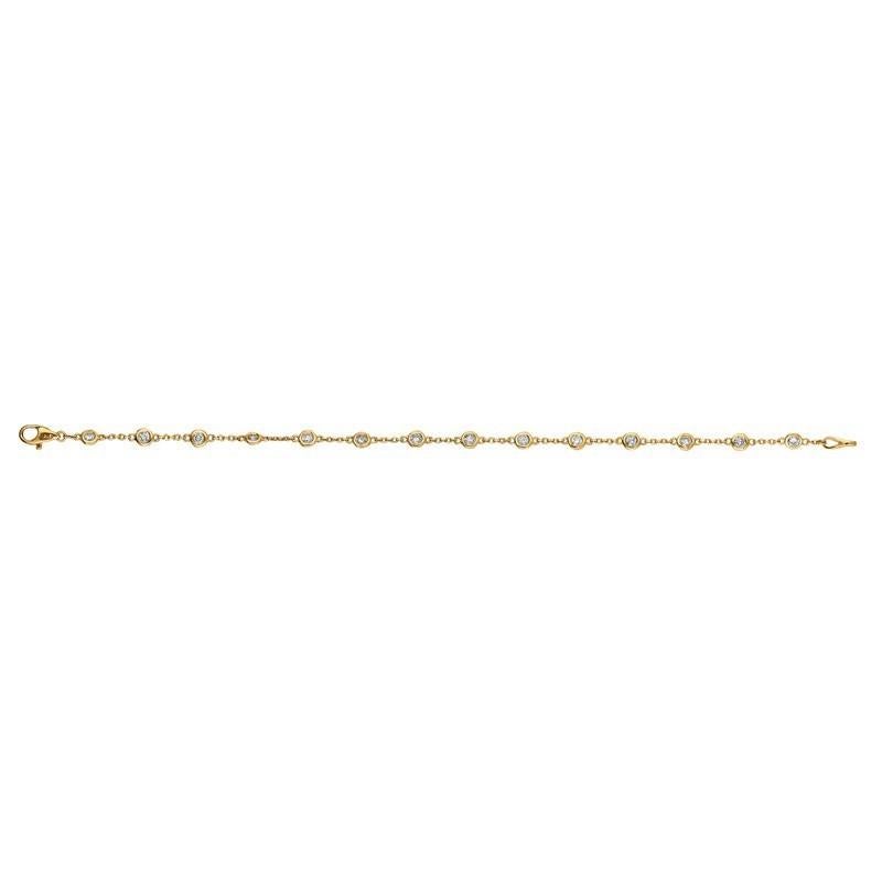 Contemporary 1.00 Carat Natural Diamond Bezel Bracelet G SI 14 Karat Yellow Gold 14 Stones For Sale