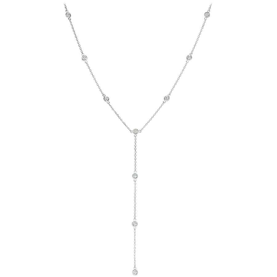 1,00 Karat natürlicher Diamant Lünette Halskette 14 Karat Weißgold im Angebot