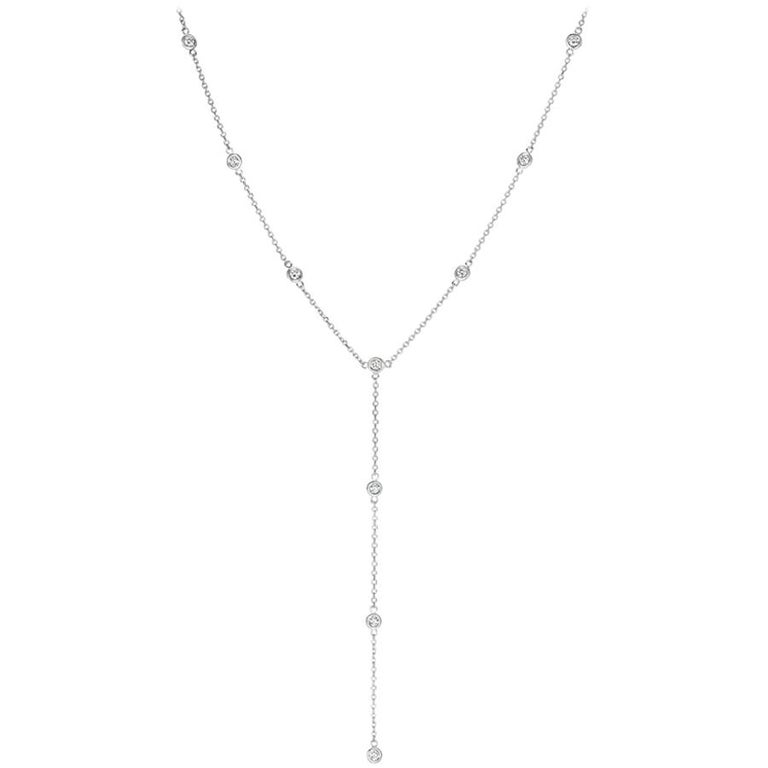 1.00 Carat Natural Diamond Bezel Necklace 14 Karat White Gold For Sale ...
