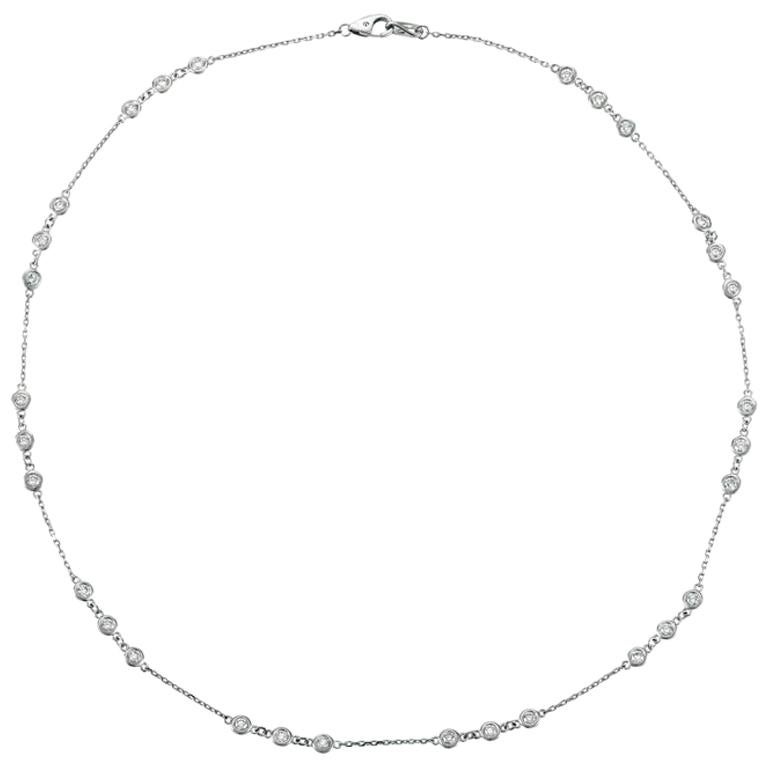 1.00 Carat Natural Diamond Bezel Necklace 14 Karat White Gold For Sale
