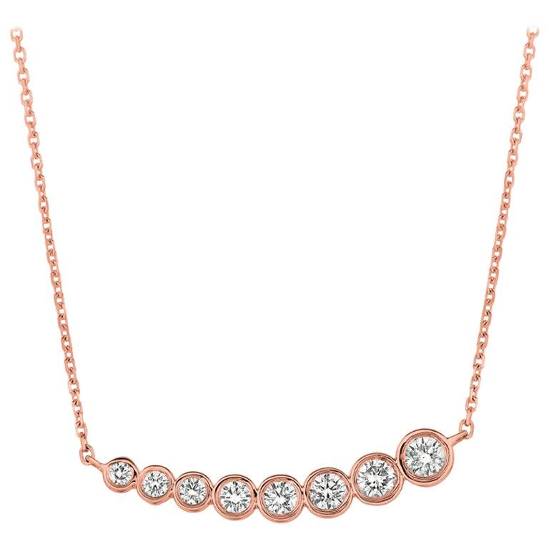 1.00 Carat Natural Diamond Bezel Necklace Pendant 14 Karat Rose Gold G SI Chain
