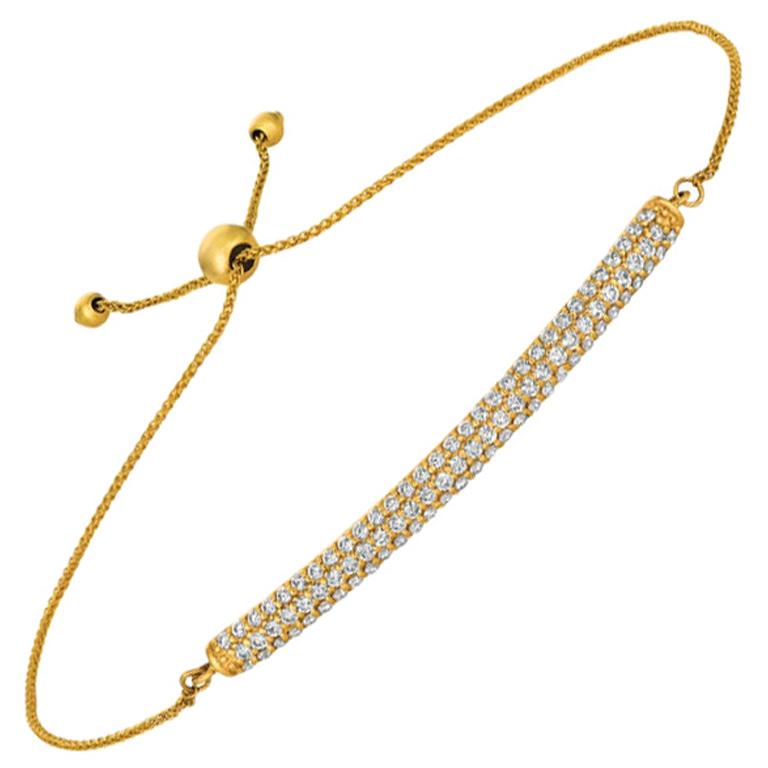 1.00 Carat Natural Diamond Bolo Bar Bracelet G SI 14 Karat Gold Adjustable For Sale