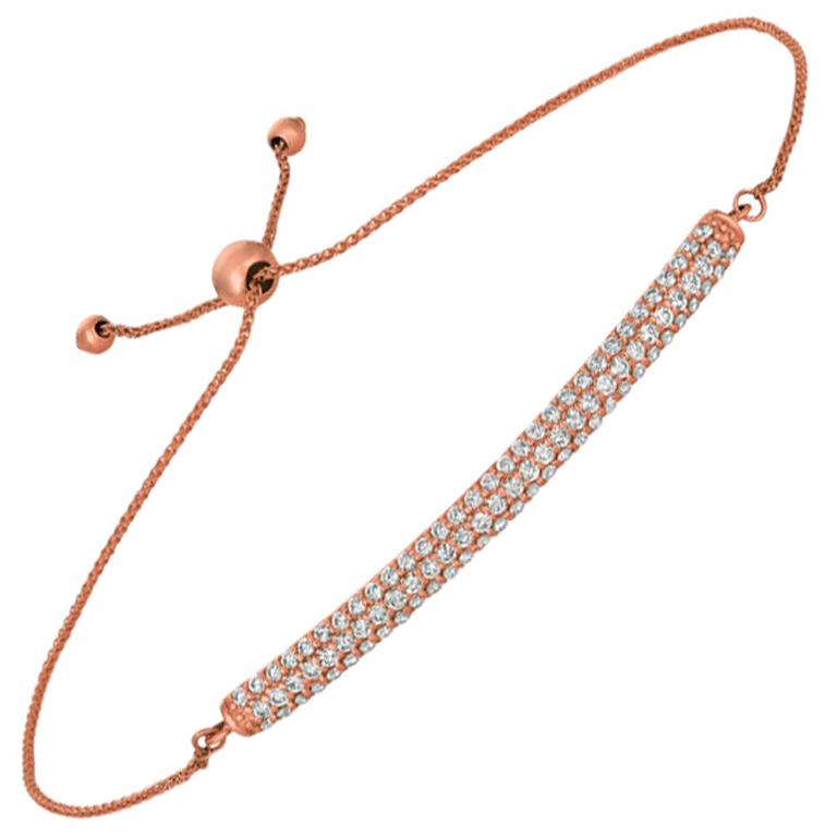 1,00 Karat natürlicher Diamant Bolo Bar-Armband G SI 14 Karat Roségold Verstellbar