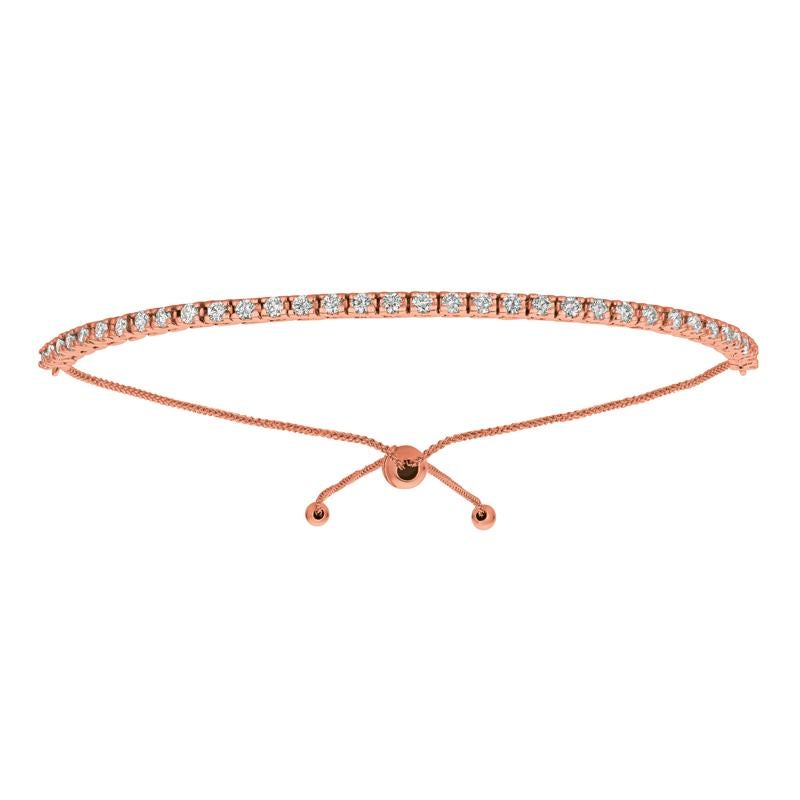 1.00 Carat Natural Diamond Bolo Bracelet G SI 14K Rose Gold 7''

100% Natural Diamonds, Not Enhanced in any way Round Cut Diamond Bracelet
1.00CT
G-H
SI
14K Rose Gold, Pave Style 4.3 gram
7-8 inches adjustable length, 1/10 inch in width
27