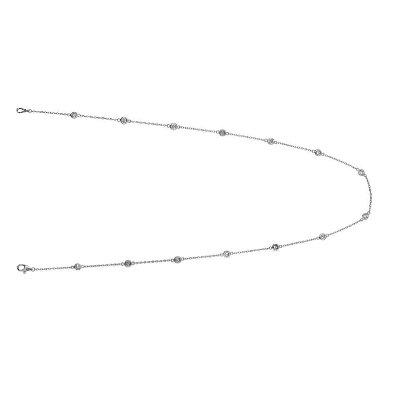 Round Cut 1.00 Carat Natural Diamond, the Yard Necklace G SI 14 Karat White Gold 14 Stones For Sale