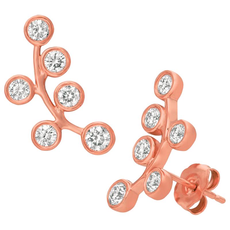 1.00 Carat Natural Diamond Climber Bezel Earrings G SI 14 Karat Rose Gold For Sale