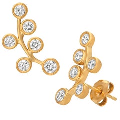 1.00 Carat Natural Diamond Climber Bezel Earrings G SI 14 Karat Yellow Gold