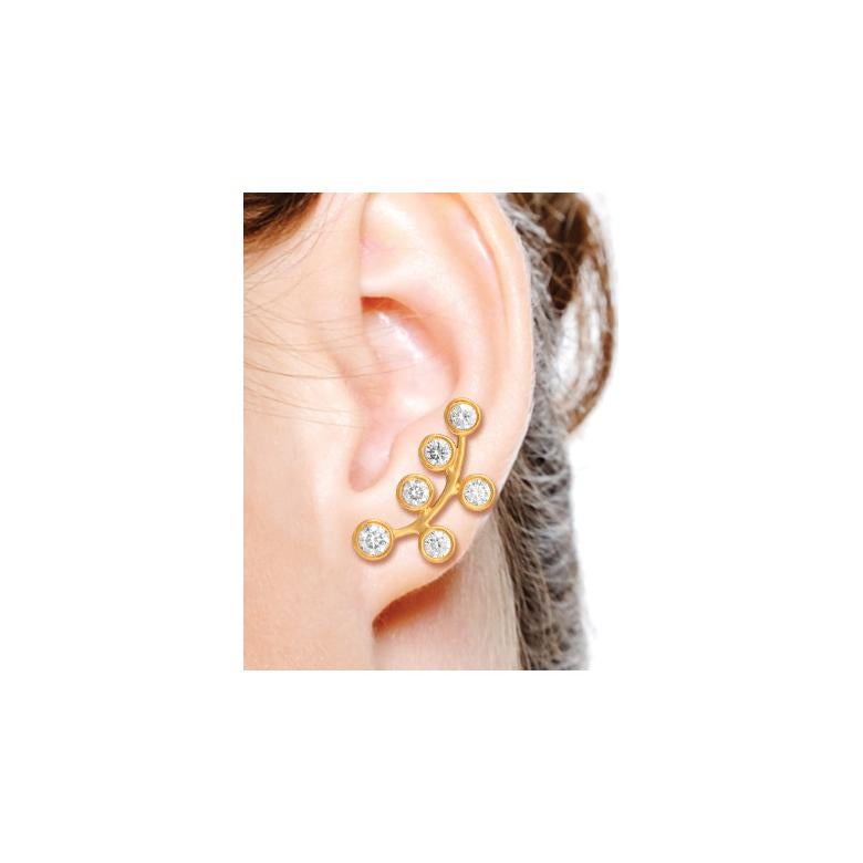 Women's 1.00 Carat Natural Diamond Climber Bezel Earrings G SI 14 Karat Rose Gold For Sale