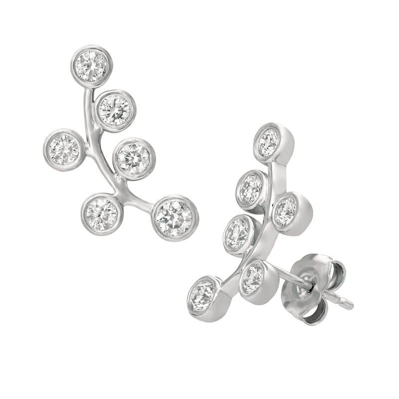 Contemporary 1.00 Carat Natural Diamond Climber Bezel Earrings G SI 14 Karat Yellow Gold For Sale