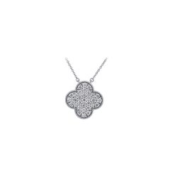 1.00 Carat Natural Diamond Clover Cluster Necklace 14K White Gold G SI