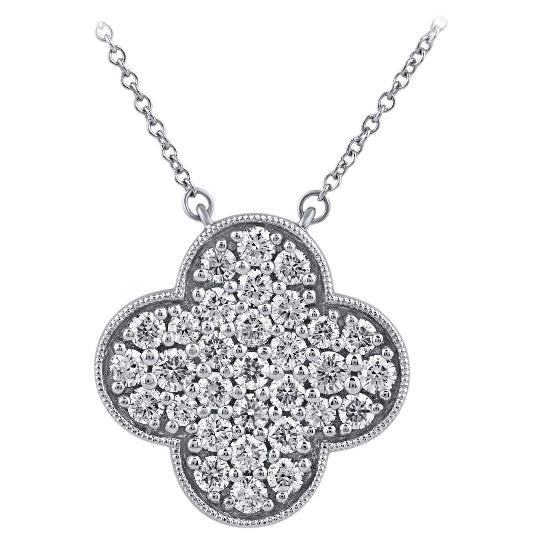 1.00 Quilate Collar de Trébol de Diamantes Naturales 14K Oro Blanco G SI en venta