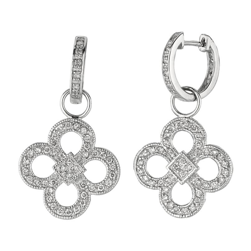 1.00 Carat Natural Diamond Clover Drop Earrings G SI 14k White Gold For Sale