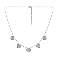 1.00 Carat Natural Diamond Clover Necklace 14K White Gold