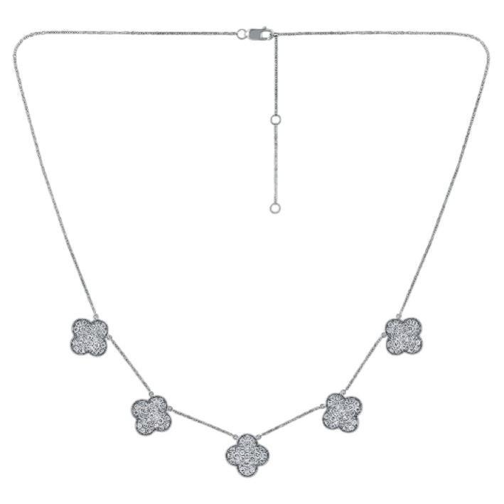 Pre-owned Morris & David 1.00 Carat Natural Diamond Clover Necklace 14k White Gold