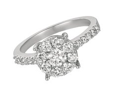 1.00 Carat Natural Diamond Cluster Engagement Ring G SI 14 Karat White Gold
