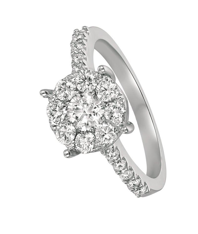 For Sale:  1.00 Carat Natural Diamond Cluster Engagement Ring G SI 14 Karat White Gold 3