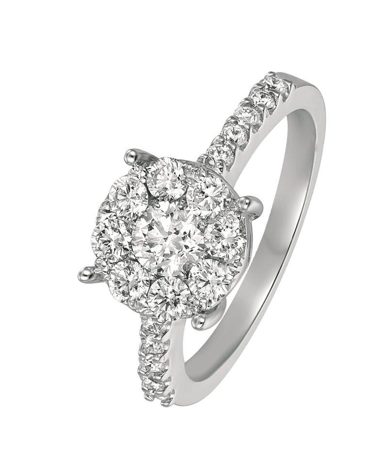 For Sale:  1.00 Carat Natural Diamond Cluster Engagement Ring G SI 14 Karat White Gold 4