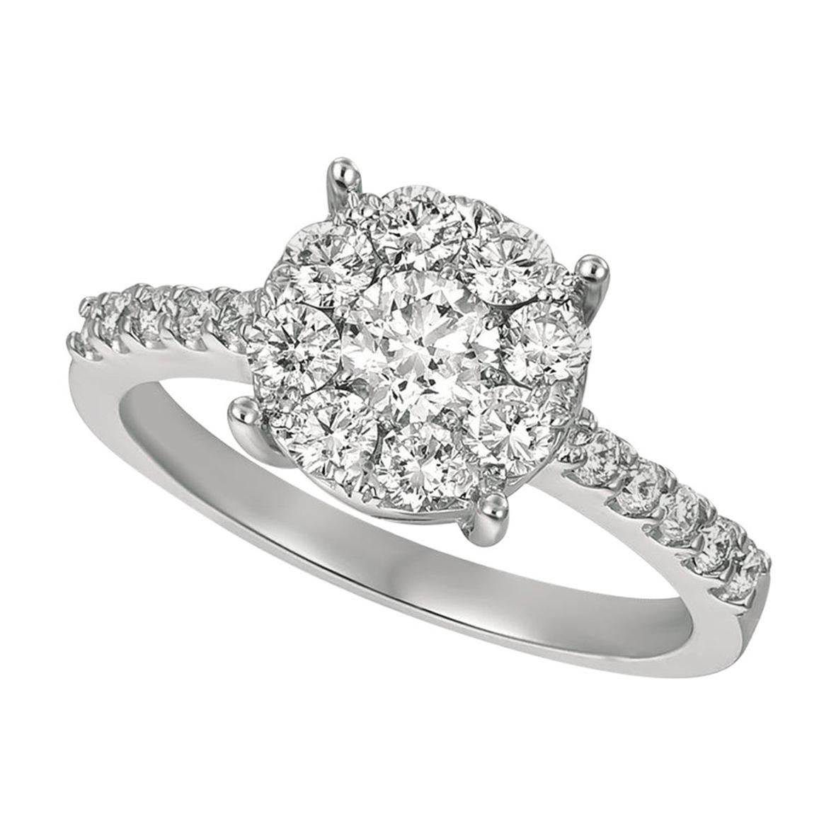 Bague de fiançailles en or blanc 14 carats avec grappe de diamants naturels de 1,00 carat G SI