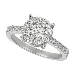 1.00 Carat Natural Diamond Cluster Engagement Ring G SI 14 Karat White Gold