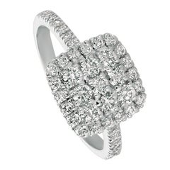 1.00 Carat Natural Diamond Cluster Square Engagement Ring G SI 14 Karat Gold