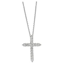 1.00 Carat Natural Diamond Cross Necklace 14 Karat White Gold G SI Chain