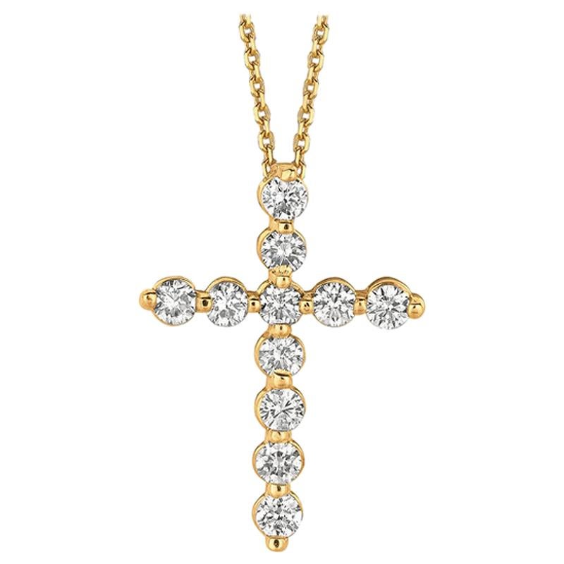 1,00 Karat natürlicher Diamant Kreuz Halskette 14 Karat Gelbgold G SI Kette im Angebot