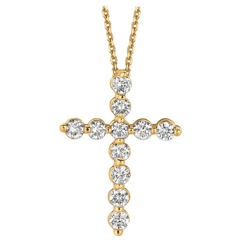 1.00 Carat Natural Diamond Cross Necklace 14 Karat Yellow Gold G SI ...