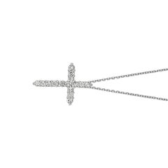 1.00 Carat Natural Diamond Cross Necklace 14 Karat White Gold G SI Chain