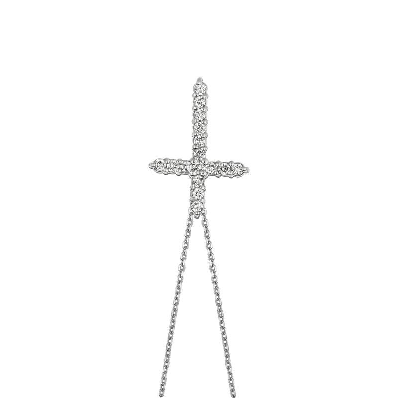 Contemporary 1.00 Carat Natural Diamond Cross Necklace 14 Karat White Gold G SI Chain For Sale