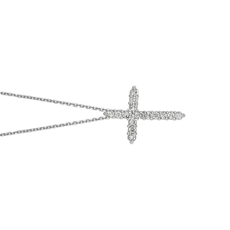 Round Cut 1.00 Carat Natural Diamond Cross Necklace 14 Karat White Gold G SI Chain For Sale