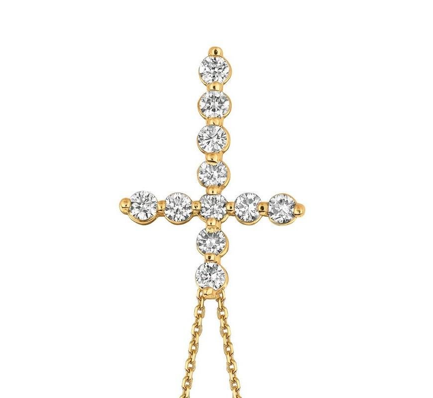 1,00 Karat natürlicher Diamant Kreuz Halskette 14 Karat Gelbgold G SI Kette (Zeitgenössisch) im Angebot