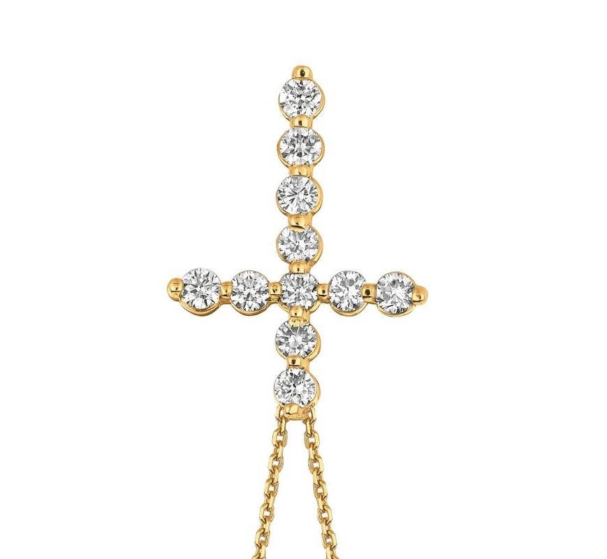 Contemporain Collier en forme de croix en or jaune 14 carats avec diamants naturels de 1,00 carat et chaîne G SI en vente