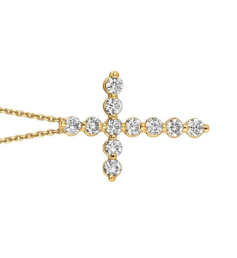 1,00 Karat natürlicher Diamant Kreuz Halskette 14 Karat Gelbgold G SI Kette (Rundschliff) im Angebot