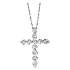1.00 Carat Natural Diamond Cross Pendant 14 Karat White Gold G SI Chain