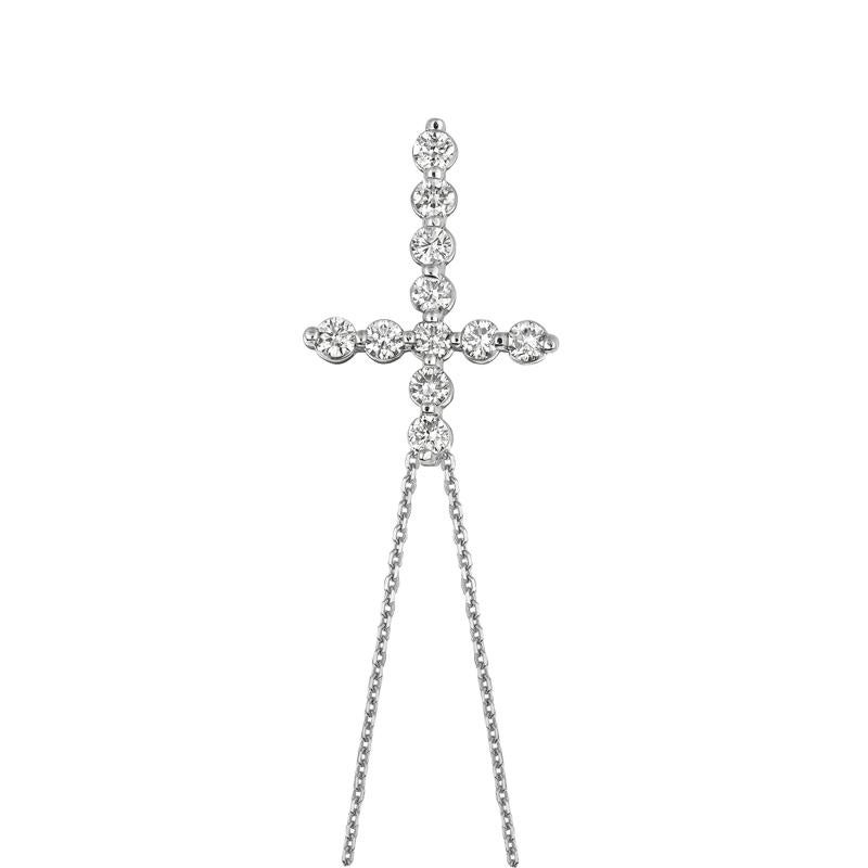 Contemporain Pendentif en forme de croix en or blanc 14 carats avec diamants naturels de 1,00 carat et chaîne G SI en vente