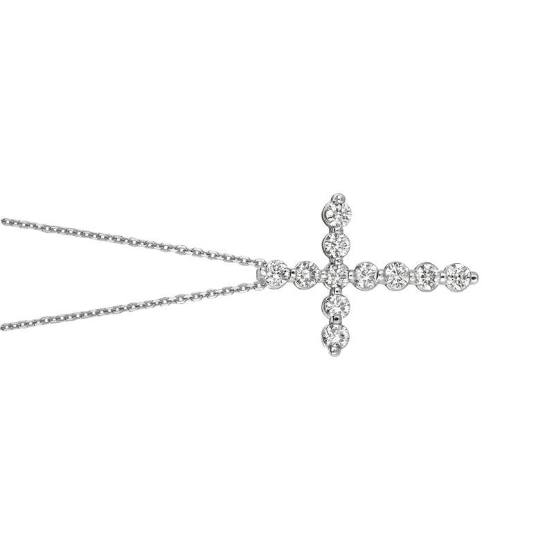 Taille ronde Pendentif en forme de croix en or blanc 14 carats avec diamants naturels de 1,00 carat et chaîne G SI en vente
