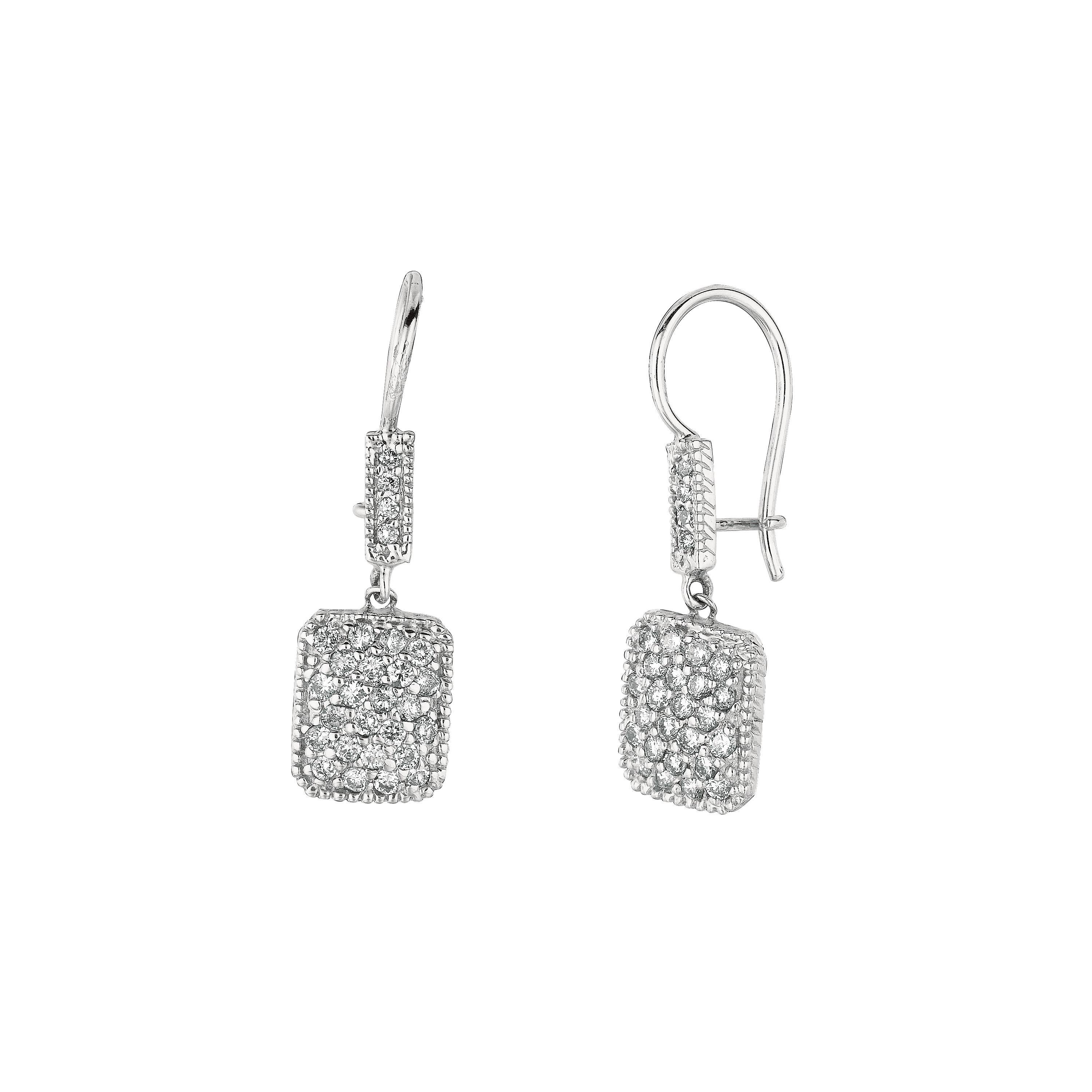 Contemporary 1.00 Carat Natural Diamond Drop Earrings G SI 14k White Gold For Sale