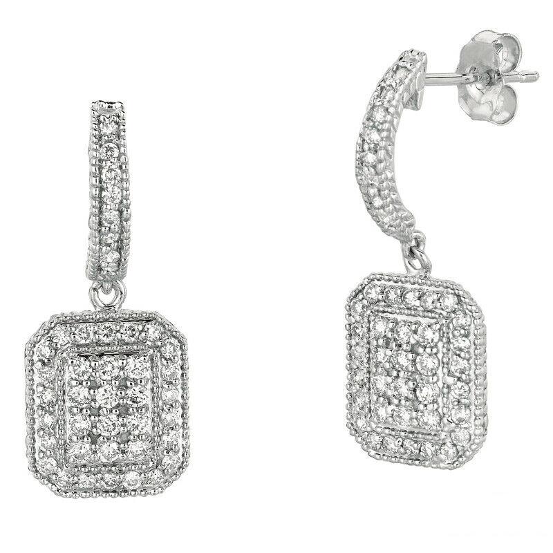 Round Cut 1.00 Carat Natural Diamond Drop Earrings G SI 14K White Gold For Sale