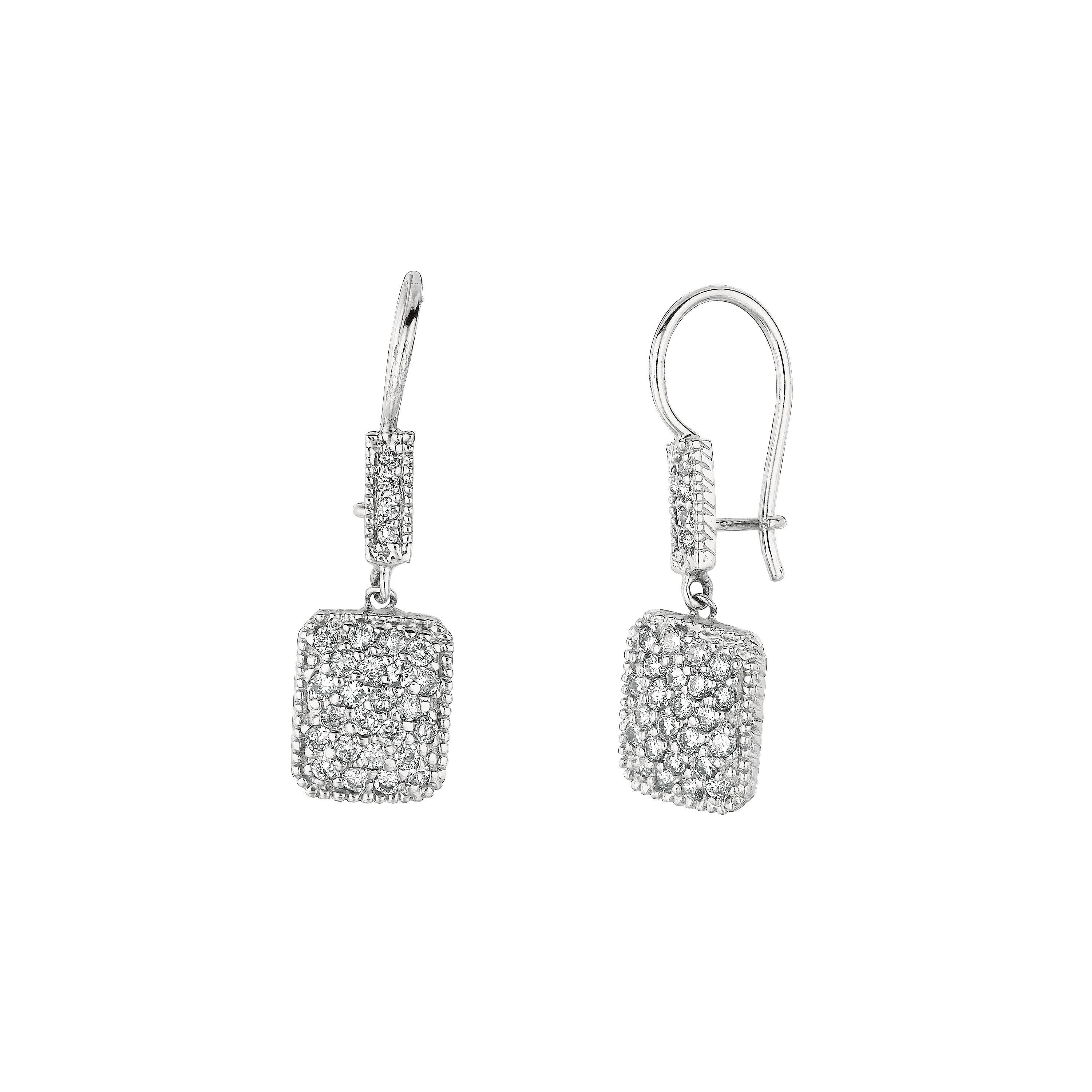 Round Cut 1.00 Carat Natural Diamond Drop Earrings G SI 14k White Gold For Sale