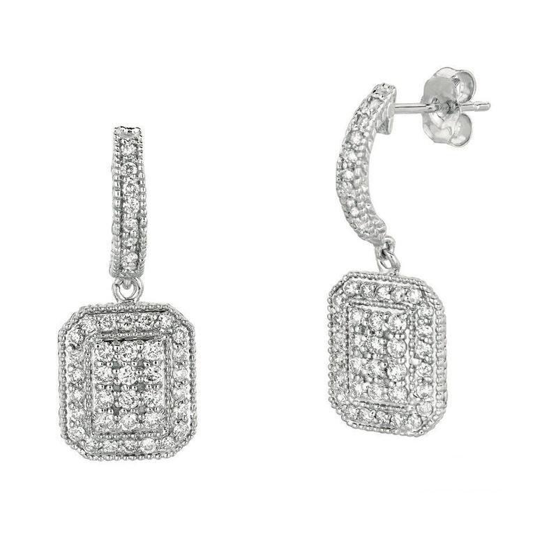 1.00 Carat Natural Diamond Drop Earrings G SI 14K White Gold