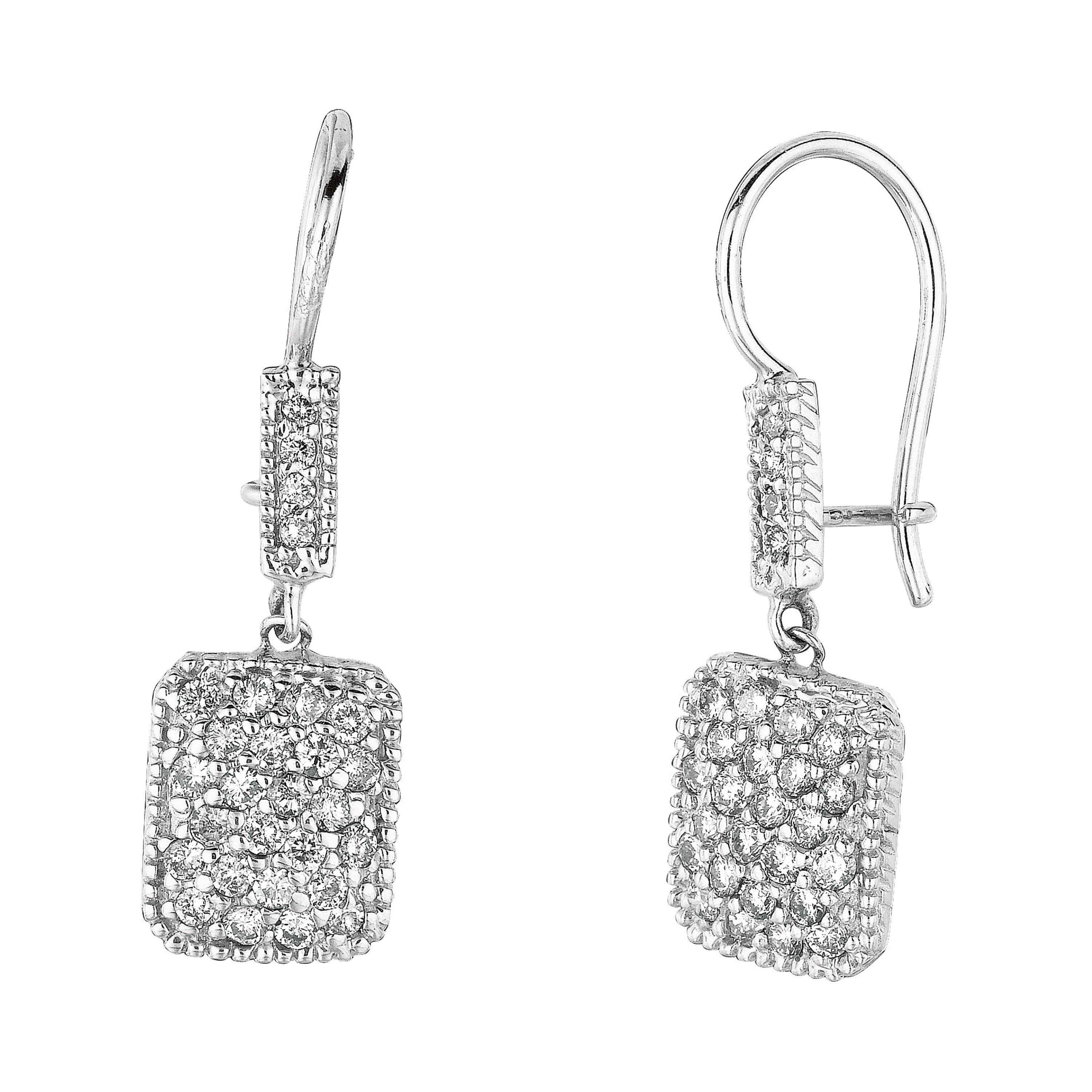 1.00 Carat Natural Diamond Drop Earrings G SI 14k White Gold For Sale