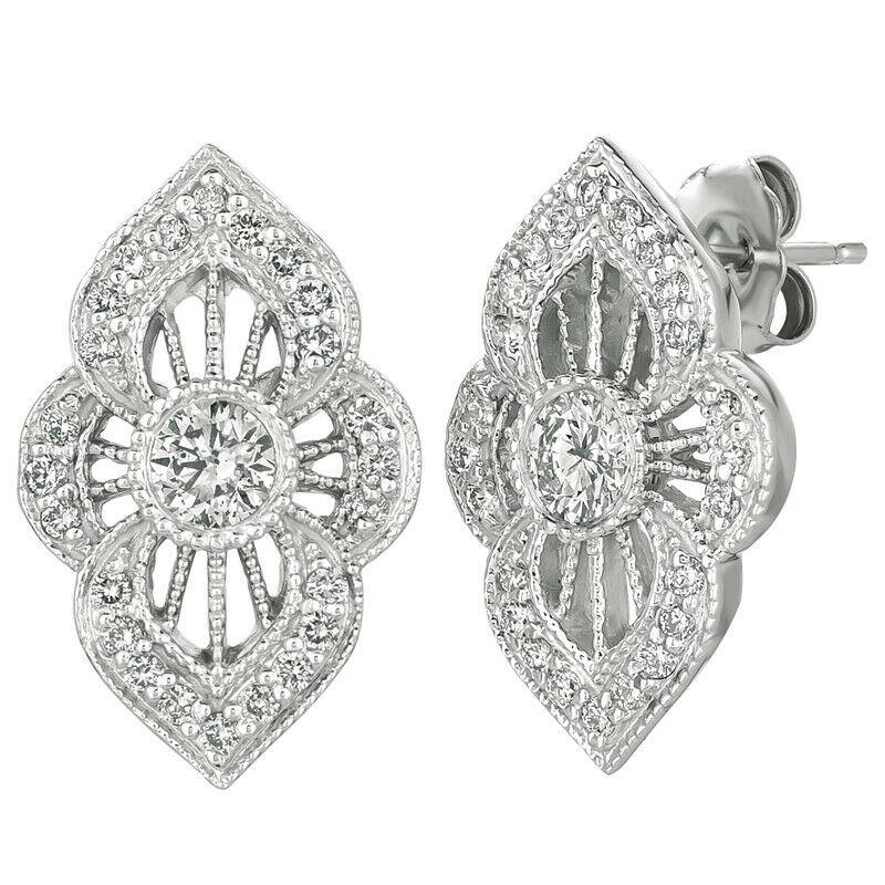 Contemporary 1.00 Carat Natural Diamond Earrings Burnish Set 14K White Gold For Sale