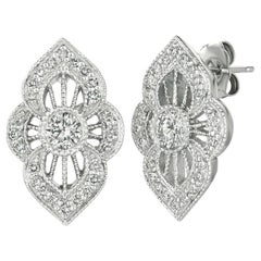 1.00 Carat Natural Diamond Earrings Burnish Set 14K White Gold